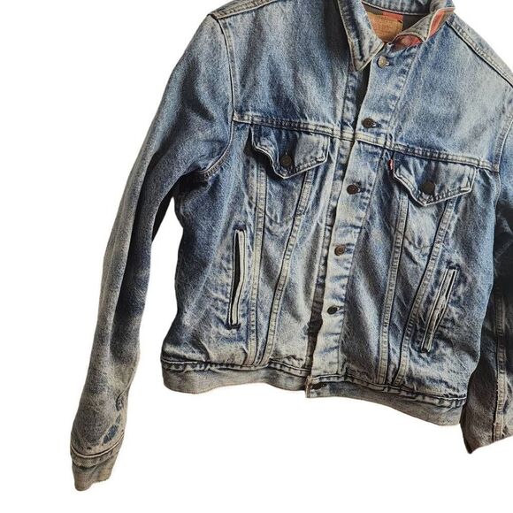 Vintage Levi's Aged Broken in Blanket Lined Dreamy Unisex Trucker Jacket 80s Siz - Picture 7 of 16